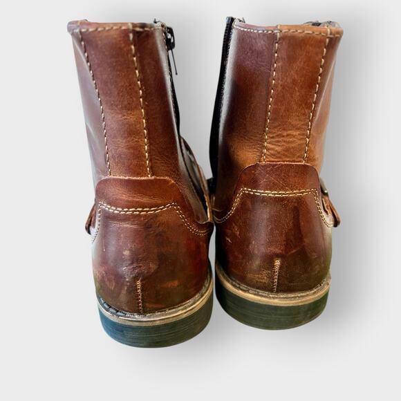 Chaps Men's Ankle Boots Buckle Strap & zipper 10M Genuine Leather Dark Brown VTG - Picture 3 of 12